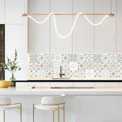 24 PCS Bohemian Floral PVC Peel and Stick Tile Stickers | for Kitchen Bathroom RV, Waterproof Self-Adhesive Removable Backsplash Decals, Easy DIY Upgrade, Smooth Surfaces, 7.87x7.87in