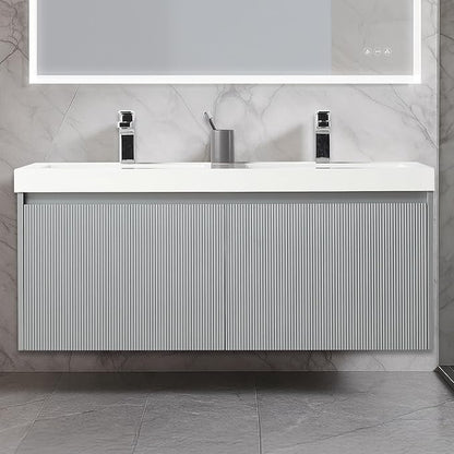 Blossom 48 inch Bathroom Vanity with Sink, Wall Mounted Floating Bathroom Vanity Cabinet with Double Acrylic Sink, All Wood Bathroom Storage Cabinet with Soft Close Drawers, Light Grey Finish