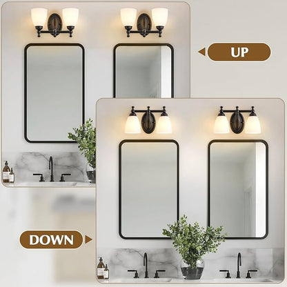 2 Lights Bathroom Vanity Light, Black Bath Vanity Light Modern Bathroom Vanity Lights Vintage Style for Living Room Cabinet Bedroom About Mirror