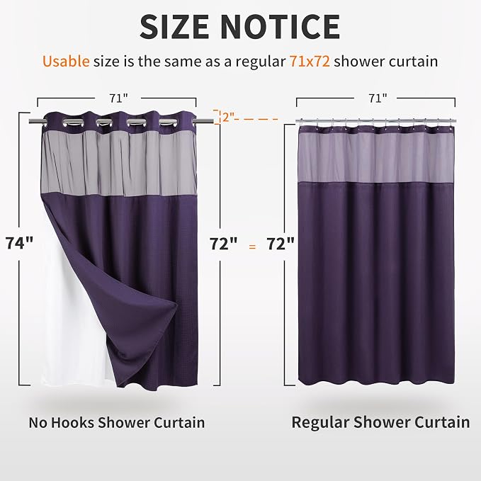River Dream Waffle No Hook Shower Curtain with Liner,Regal Purple,71x74 | Dotted Waffle,Snap-in Liner,Heavy Duty,Quick Dry,Mesh Top Window,With Bottom Magnets,Hotel-Grade,Washable,Standard Size