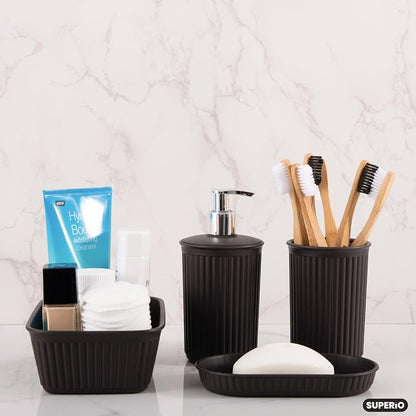 Superio Ribbed Plastic Bathroom Accessories Set, Soap Dish, Dispenser, Holder, Tray (Brown, Bathroom Accessories (Set of 5))