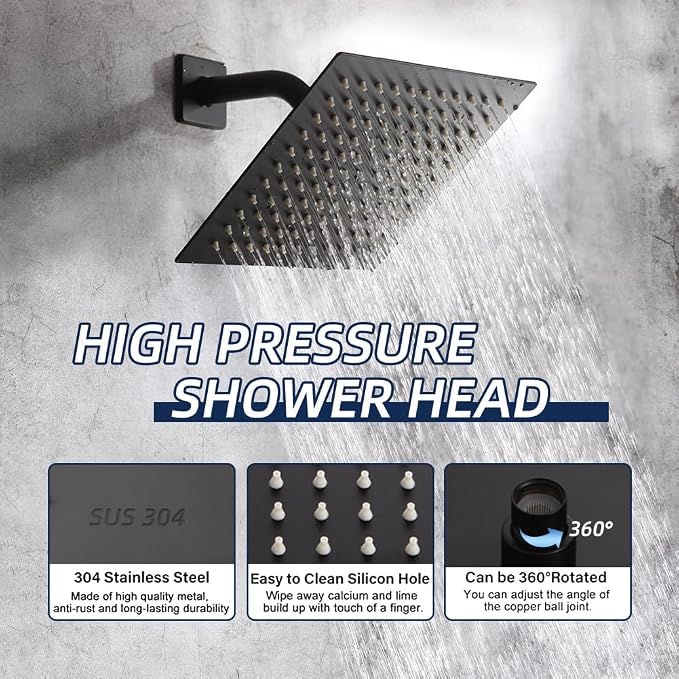 Black Tub and Shower Faucet Set Bathroom Luxury Rain Mixer 8 Inch Shower Head System with Tub Spout Single Handle Tub and Shower Trim Kit with Valve
