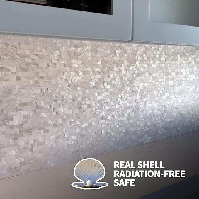 Art3d Mother of Pearl Wall Brick Shell Mosaic for Kitchen Backsplashes, Bathroom Walls, Spa Tile, Pool Tile, 12" x 12"(Pearl White)