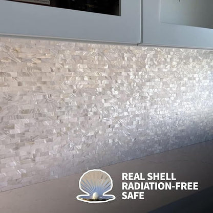 Art3d Mother of Pearl Wall Brick Shell Mosaic for Kitchen Backsplashes, Bathroom Walls, Spa Tile, Pool Tile, 12" x 12"(Pearl White)