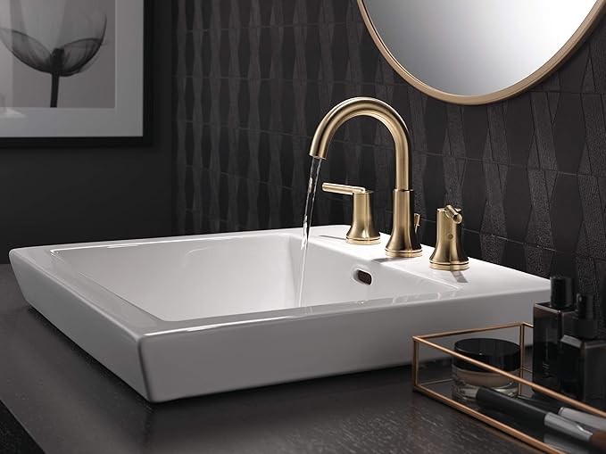 Delta Trinsic Brushed Gold Bathroom Faucet 3 Hole, 8 Inch Widespread Bathroom Sink Faucet for Vanity, Metal Push-Pop Drain Assembly, Champagne Bronze 3559-CZMPU-DST