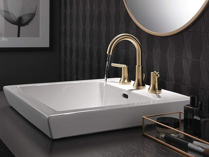 Delta Trinsic Brushed Gold Bathroom Faucet 3 Hole, 8 Inch Widespread Bathroom Sink Faucet for Vanity, Metal Push-Pop Drain Assembly, Champagne Bronze 3559-CZMPU-DST