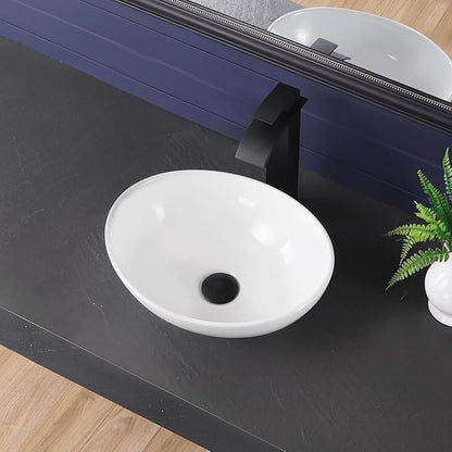 Vessel Sink 16"x13" Oval Bathroom Sink Modern White Porcelain Ceramic Above Counter Drop-in Vanity Sink for Bathrooms Art Basin