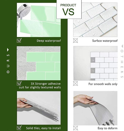 STICKGOO 10-Sheet Backsplash Peel and Stick Subway Tile, Self Adhesive Vinyl Wall Tiles, Stick on Backsplash for Kitchen and Bathroom(Thicker Design, Light Sage)