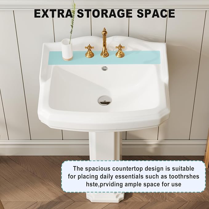 Bathroom Pedestal Sinks,Pedestal Sink 23" W X 19" D Vintage White Ceramic Pedestal Bathroom Sink With Overflow and 3 Pre-Drilled Holes - Fits 8-Inch Faucets