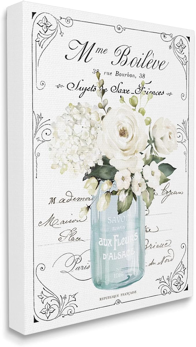 Vintage Parisian Floral Bouquet, 16 x 20 Inch Canvas Wall Art | Stupell Industries · By Lettered and Lined · Ready to hang · Charming farmhouse style · Made in USA