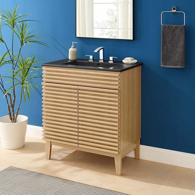 Modway Render 30" Bathroom Vanity with Sink in Oak Black