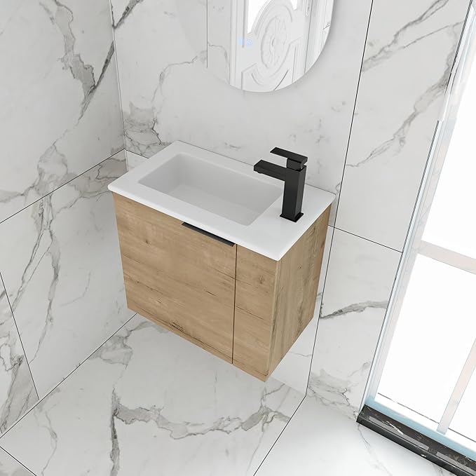 22" Vanity with Sink, 22 Inch Floating Bathroom Cabinet for Small Spaces, Soft Close Door, Modern Wall Mounted Vanity Set for Apartments, Toilet Storage Cabinet