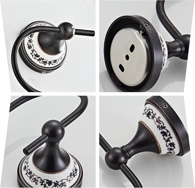 Black Toilet Paper Holder, Bathroom & Kitchen Toilet Tissue Roll Holder | Zinc Alloy Open-Arm Screw-In Wall-Mounted Towel Holder, Bathroom Hardware Accessory YIGUANXIN