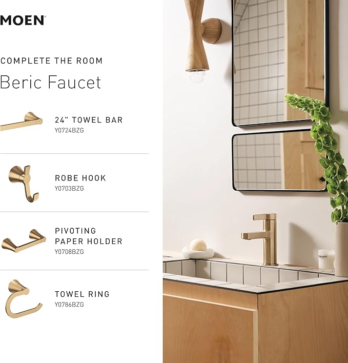 Moen Beric Chrome Modern One-Handle Single Hole Bathroom Faucet with Drain Assembly and Optional Deckplate for your Bath Sink, 84774