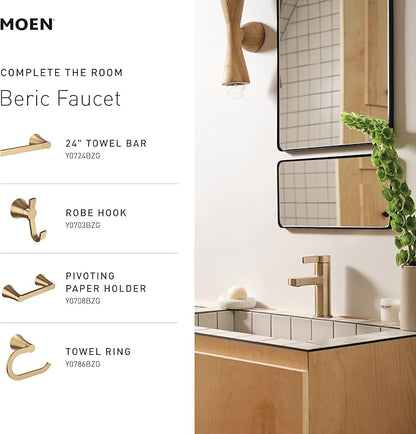 Moen Beric Chrome Modern One-Handle Single Hole Bathroom Faucet with Drain Assembly and Optional Deckplate for your Bath Sink, 84774