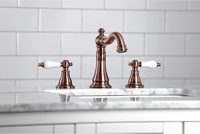 Fauceture FSC197APLAC American Patriot Widespread Bathroom Faucet with Brass Pop-Up, Antique Copper