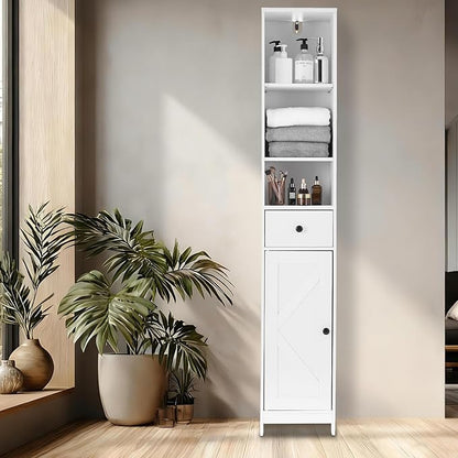 GarveeHome Tall Narrow Bathroom Cabinet, 66.9" Small Skinny Bathroom Storage Cabinet for Small Spaces | Freestanding Water Resistant Organizer for Bathroom, Kitchen, Hallway (3 Open Shelves, White)
