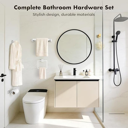 Bathroom Accessories Towel Bar Set: 10 Pieces Brushed Nickel Square Bathroom Hardware SUS304 Stainless Steel - Wall Mounted Towel Rack&Toilet Paper Holder&Towel Ring and Towel Hook