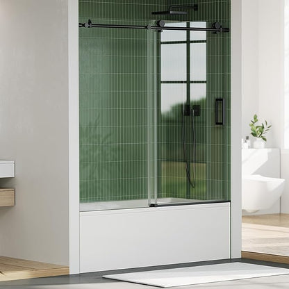 56"-60" W x 59" H Sliding Shower Door, Frameless Bypass Bathroom Door with 1/4"(6mm) Tempered Glass,Matte Black Finish for Walk-in Shower