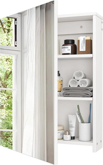 CHOEZON Bathroom Medicine Mirror Cabinet, 21.7'' x 27.6'', Wall-Mounted Bathroom Vanity with Mirror, Bathroom Medicine Cabinet with Storage Function, Hanging Storage Cabinet, Adjustable Shelves, White