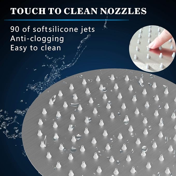 Voolan High Pressure Rain Shower Head - Rainfall Shower head Made of All Metal Stainless Steel - Comfortable Shower Experience Even at Low Water Flow (8 Inch, Brushed Nickel)