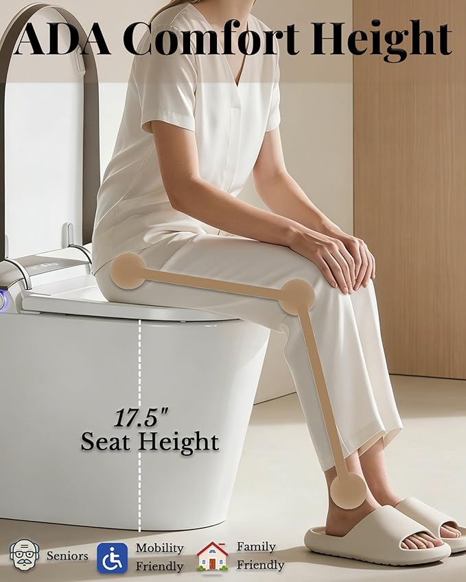 Smart Toilet with Bidet Built In, Auto Open/Close Lid & Seat, Microwave Sensor, Auto Flush, ADA Comfort Height One Piece Elongated Toilet with Tank, Heated Seat, Warm Water & Air Dryer