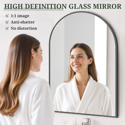 Arched Wall Mirror 36x24 Inch Black Bathroom Vanity Mirror with Metal Frame | Modern Arch Mirror for Bedroom, Living Room, Entryway, Wall Mounted Decorative Mirror