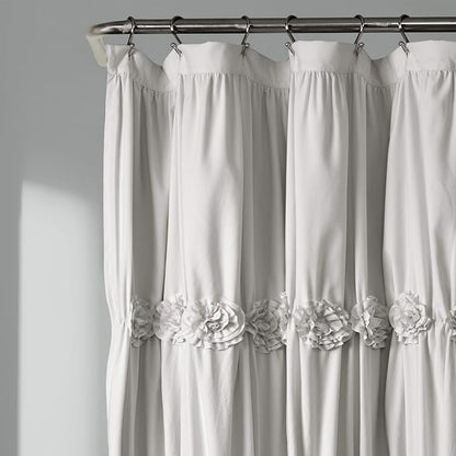 Lush Decor Darla Ruched Floral Bathroom Shower Curtain, 72” x 72”, Light Gray
