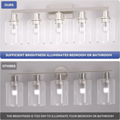 Hasipu 5-Light Vanity Lights for Bathroom, Vanity Light with Glass Shade, Bathroom Lighting Fixtures Over Mirror for Kitchen Living Room Hallway Cabinet Porch