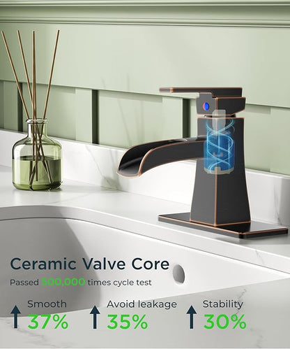 FORIOUS Waterfall Bathroom Sink Faucets 1 or 3 Holes Oil Rubbed Bronze, Single Handle Faucet for Bathroom Sink Vanity Restroom Farmhouse