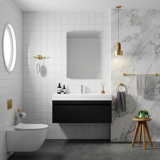 Brushed Gold Bathroom Hardware Set 4 Piece Gold Bathroom Accessories Set, 23.6 inch Bath Towel Bar Set | Towel Hook | Toilet Paper Holder | Hand Towel Holder