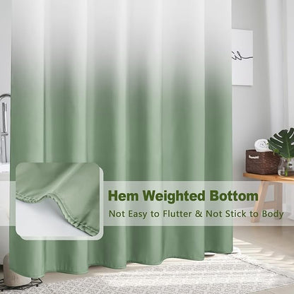 AooHome Fabric Shower Curtains, Cloth Ombre Green Shower Curtain Sets, Washable Fabric Green and White Shower Curtain, Rustic Farmhouse Bathroom Shower Curtains, 72x72 Inches