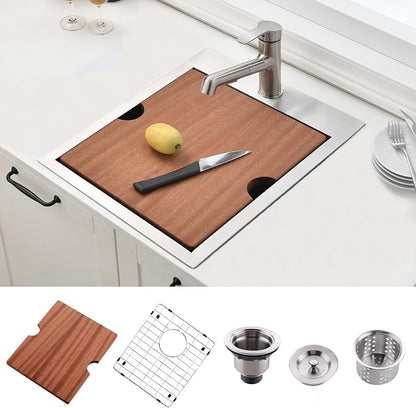 VAPSINT 21x20 Inch Drop In Kitchen Sink Workstation, 21 Inch Topmount Kitchen & Bar Sink 16 Gauge Stainless Steel Handmade Single Bowl Small Kitchen Sinks for RV Wet Prep with Accessories