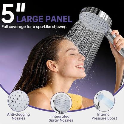 Filtered Shower Head with Handheld,High Pressure Shower Head 6 Spray Modes, ShowerHead with Upgraded Anti-clog Nozzles, Power Wash to Clean Tub,Shower Heads with Stainless Steel Hose