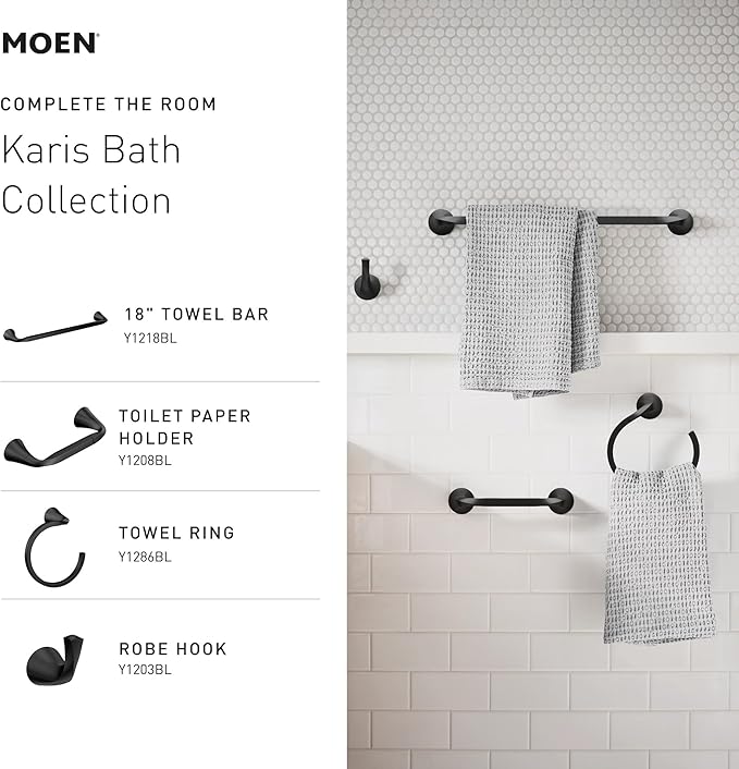 Moen Karis Black Matte One-Handle Single Hole Bathroom Sink Faucet with Optional Deckplate, 84346BL
