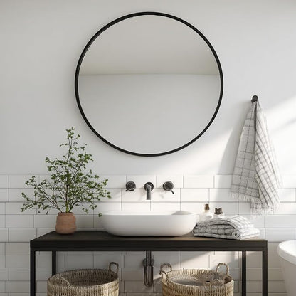 Large Round Mirror 38 inch, Black Circle Mirror, Matte Metal Frame | Matte Black Metal Frame, High Definition, Waterproof, Easy Installation, Suitable for Dressing Room, Cloakroom, Bedroom,