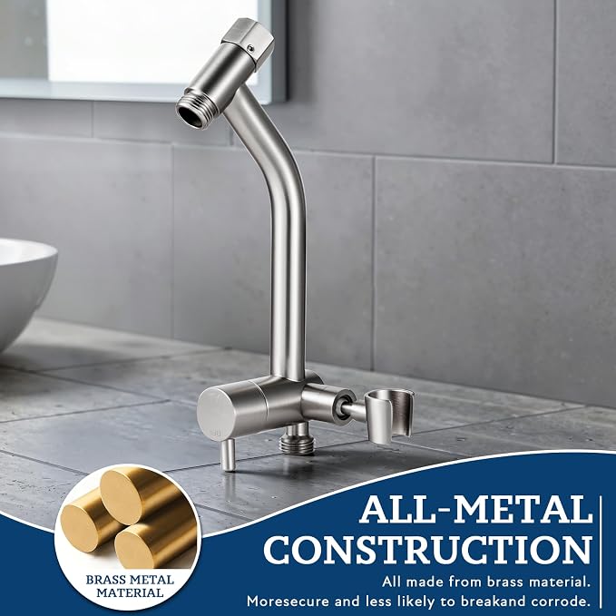 G-Promise Metal Shower Diverter with Low Handheld Holder (Brushed Nickel) | 6 Inch Downward-Extend Bracket for All Heights, 4 Spray Modes with Pause Mode, Anti-Leak, Easy Install, Universal Replacement