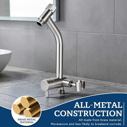 G-Promise Metal Shower Diverter with Low Handheld Holder (Brushed Nickel) | 6 Inch Downward-Extend Bracket for All Heights, 4 Spray Modes with Pause Mode, Anti-Leak, Easy Install, Universal Replacement