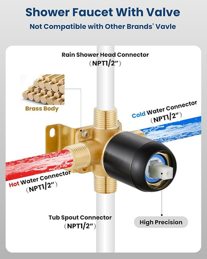Airuida Shower Faucet Set with Tub Spout,8" Bathtub Faucet-Oil Bronze | Male Threads Rough-In Valve,Round Head Shower System,Tub and Shower Kit Set