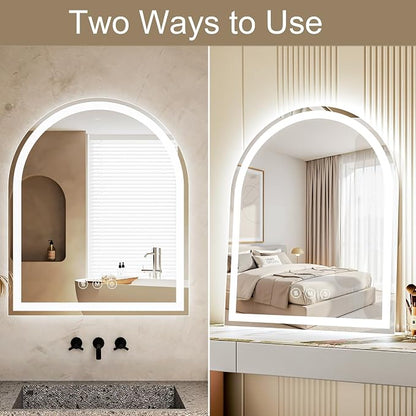 Arched LED Bathroom Mirrors with Lights 30"x36" Anti-Fog, Dimmable, 3 Color, Shatterproof, Led Mirror for Bathroom, Entryway, Living Room