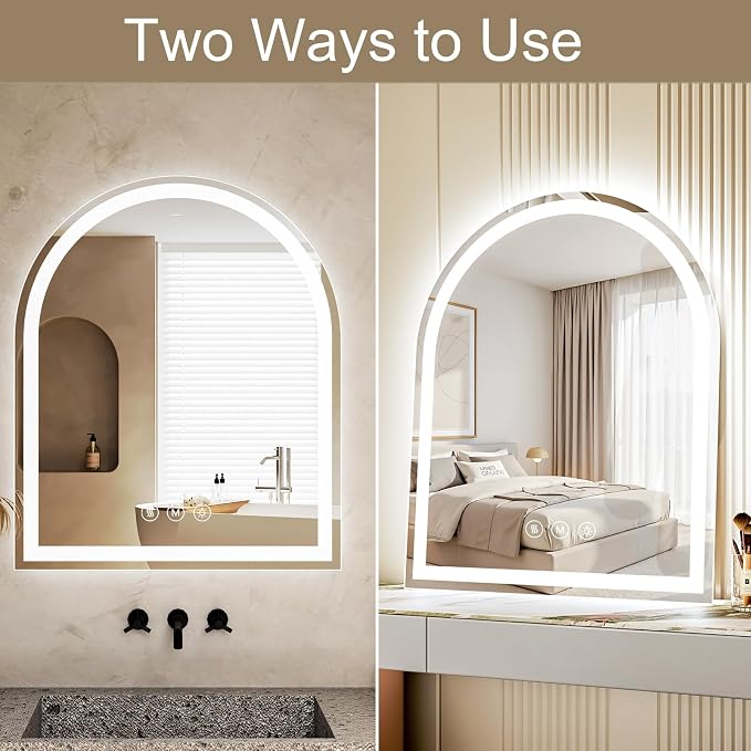 Arched LED Bathroom Mirror with Lights 24"x30", Anti-Fog,LED Mirrors with Light, Anti-Fog, Dimmable, 3 Color, Shatterproof, Touch Sensor