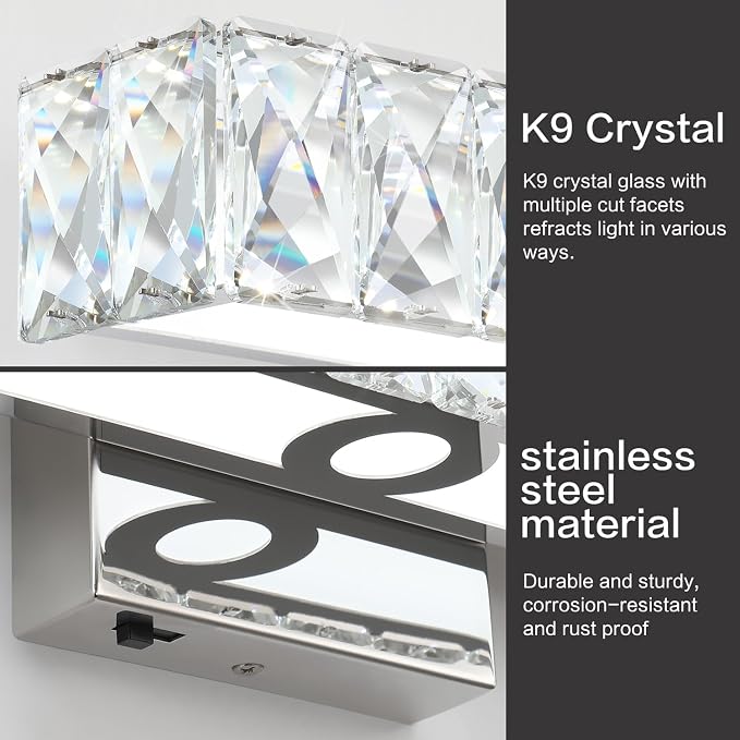 SOLFART Bathroom Light Fixtures, Crystal LED Modern Vanity Light, 32.5 Inch Chrome 5 Color Adjustable 5CCT