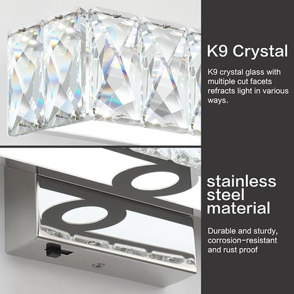SOLFART Bathroom Light Fixtures, Crystal LED Modern Vanity Light, 32.5 Inch Chrome 5 Color Adjustable 5CCT