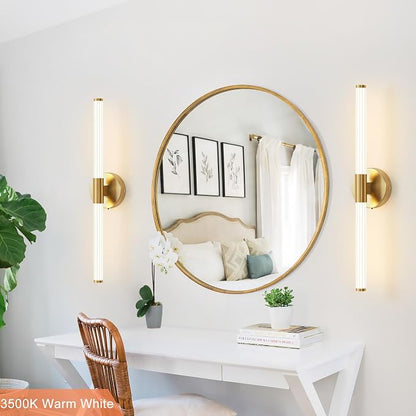 Gold Wall Sconces Set of Two Hardwired LED Vanity Light 23" | Dimmable 5CCT LED Bathroom Light Fixtures, 360° Full Lighting, Modern Vanity Light Bar for Bathroom Mirror