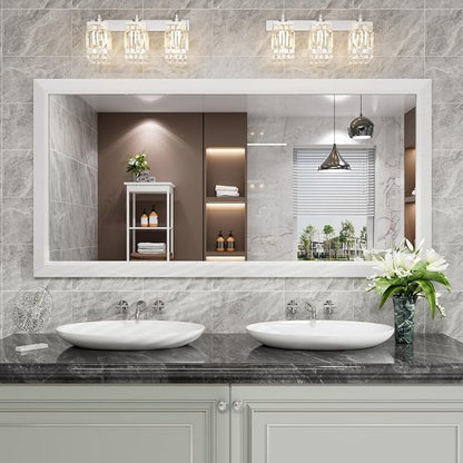 Bathroom Mirror for Wall, 60x30 Inch (White) | HD Reflection, Tempered Glass, Thick Metal Framed Rectangle Mirrors for Over Sink, Vanity, Bedroom, Living Room, Entryway