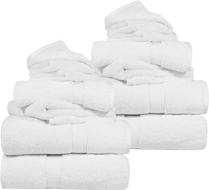 SUPERIOR Egyptian Cotton Ultra Plush & Absorbent, 12 Piece Set, White | Heavyweight 12 Pc Egyptian Cotton Towel Set Includes 4 Bath Towels 4 Hand Towels 4 Washcloths Decorative Rope Border