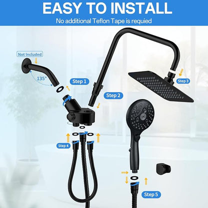 High Pressure Rainfall Shower Head with Handheld Combo: Upgrade Dual Shower Head with 10 Inch Fixed Rain Showerhead and 7 Sprays Handheld Shower Head, Adjustable Height (Up to 13.4"), 71" Hose (MB)