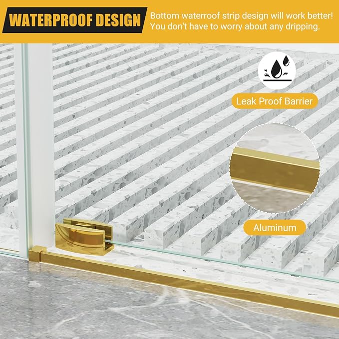 Shower Glass Door with Waterroof Seal Strip (56-60" W x 75 "H), Frameless Shower Sliding Door with Clear SGCC Tempered Glass 5/16" (8mm), Stainless Steel Hardware, Gold