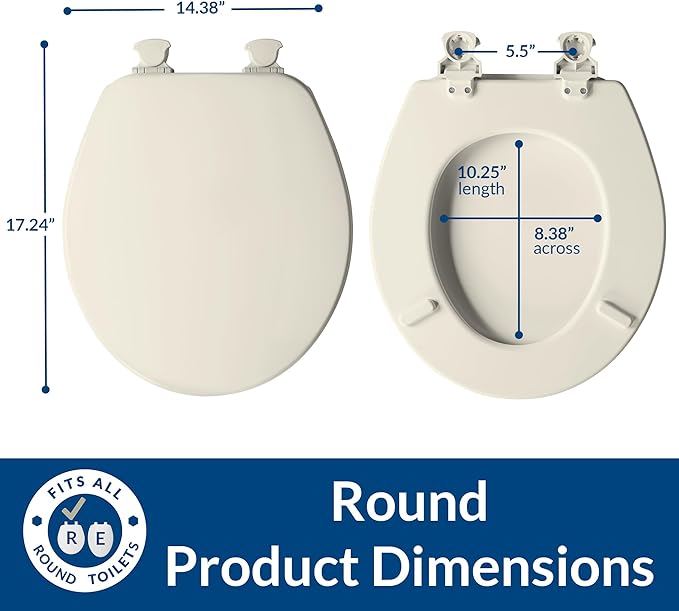 CHURCH Toilet Seat, Easy Clean Hinges Release for Deep Cleans, Durable Enameled Wood Seat, Round, Biscuit (Pack of 2)
