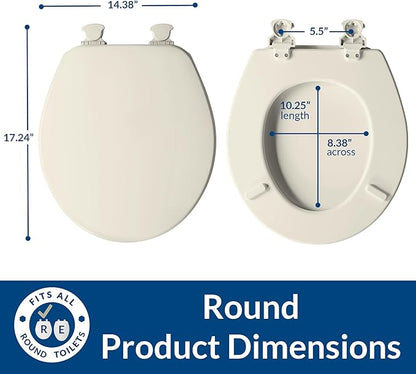 CHURCH Toilet Seat, Easy Clean Hinges Release for Deep Cleans, Durable Enameled Wood Seat, Round, Biscuit